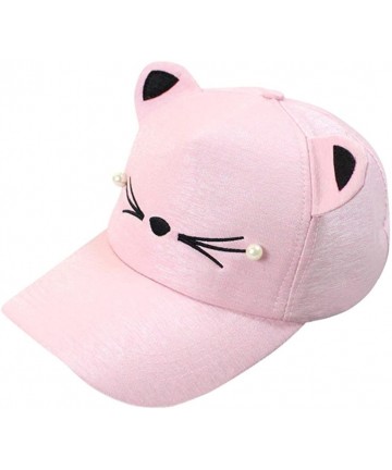 Baseball Caps Women's Girl Baseball Caps-Cute Pearl Cat Ears Visor Cotton Dad Hats Caps - Pink - CH18E7HQ8OH $13.67