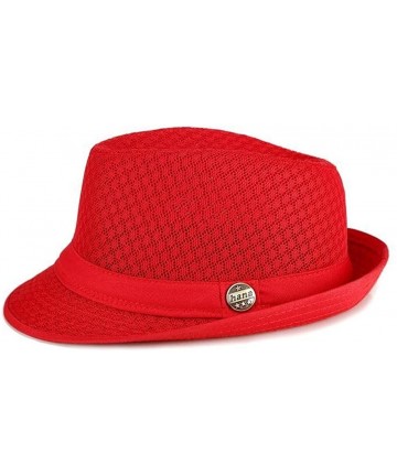 Fedoras Women Men Mesh Fedora hat Soft Cool Summer Short Brim Straw Classic Trilby Cuban Beach Sun Cap - Red - CI18CU4GQ65 $1...