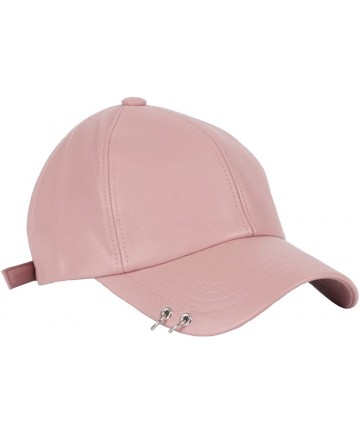 Baseball Caps Punk Silver Ring Piercing Rock Faux Leather Ball Cap Baseball Hat Truckers - Pink - C812JDCY7SN $30.88