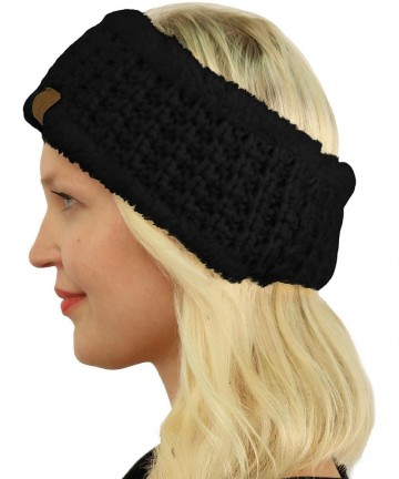 Cold Weather Headbands Winter CC Sherpa Polar Fleece Lined Thick Knit Headband Headwrap Hat Cap - Black - C6187Y8U46G $14.92