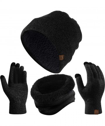 Skullies & Beanies Winter Beanie Hat Scarf Touch Screen Gloves- 3-Piece Winter Warm Clothing Set - Black - CH192SWGQHA $21.98