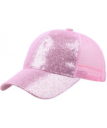 Baseball Caps Baseball Cap-SFE Women Girl Ponytail Sequins Shiny Messy Bun Snapback Hat Sun Caps - Pink - CB18QGEO7ZY $10.97