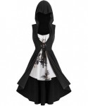 Berets Hooded Robe Vintage High Low Long Hoodie Front Tie Vest Cloak with Floral Cami Top - Black - CG18SS4K6ZM $12.89