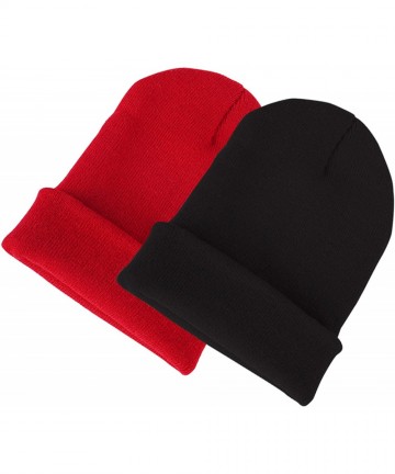 Skullies & Beanies Mens Thick Beanie Hats Solid Color Knit Soft Warm Unisex Beanie Cap - Black+red - C318M0C97AQ $21.51