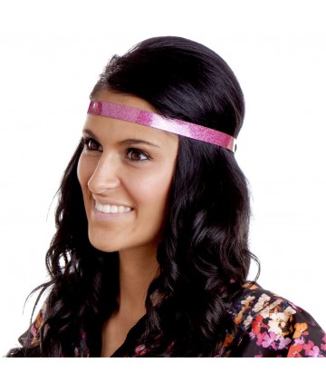 Headbands Adjustable Non Slip Smooth Glitter & Sports Headbands for Girls & Teens Multi Packs - Skinny Black & Pink 2pk - C01...