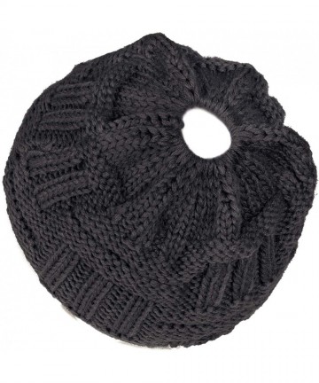 Skullies & Beanies Knit Hat- Ponytail Beanie Cap Outdoor Winter Stretch Cable Bun Knit Hat - Black - CH18AGCCCRG $13.88
