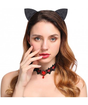 Headbands Halloween Headband Devil Horns and Felina Glitter Cat Ears Headbands - 02-black Glitter - C918I3DZG52 $15.32