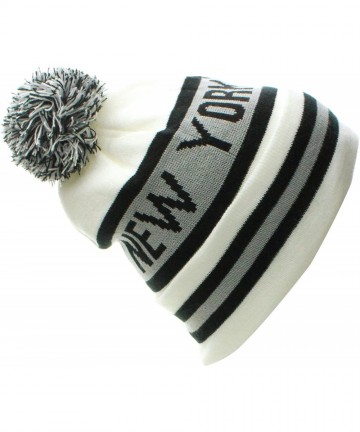 Skullies & Beanies USA Favorite City Cuff Winter Beanie Knit Pom Pom Hat Cap - New York - White Black - CH11Q2U6CTR $22.66