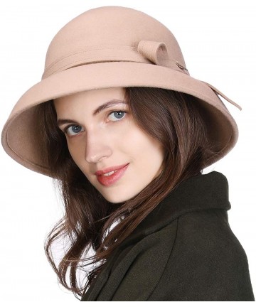Bucket Hats Women Winter Wool Bucket Hat 1920s Vintage Cloche Bowler Hat with Bow/Flower Accent - Beige00366 - C018AQNSS9O $2...
