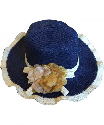 Sun Hats Women Sun Hat Brim Beach Straw Floppy Derby Cap - Sh03-blue - C112E4JXGEB $17.70