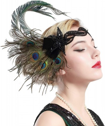Headbands 1920s Flapper Peacock Feather Headband 20s Sequined Showgirl Headpiece - Style-4 - CJ182EX8C6S $21.72