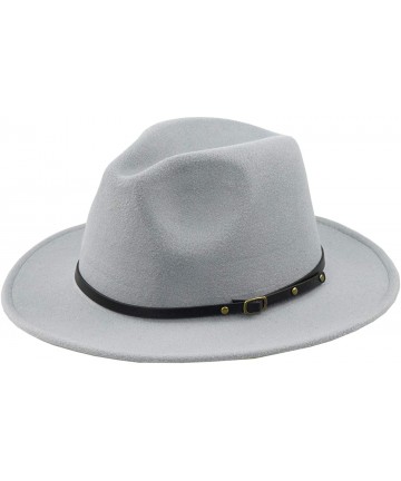 Fedoras Women Fedora Hat Wide Brim Felt hat with Belt Buckle Panama Hat Vintage Jazz Hat - A-grey - CA18IG57AZS $25.86