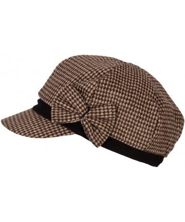 Newsboy Caps Women's Bow Trim Houndstooth Newsboy Hat - Brown Black - C418K2HD9TM $23.19