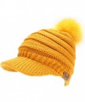 Skullies & Beanies Women's Soft Warm Ribbed Knit Visor Brim Pom Pom Beanie Hat with Plush Lining - Mustard - C818WISHGDK $18.91