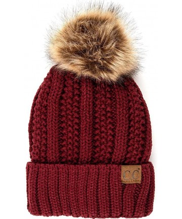 Skullies & Beanies Exclusive Knitted Hat with Fuzzy Lining with Pom Pom - Maroon - CV18EXDC52D $23.20