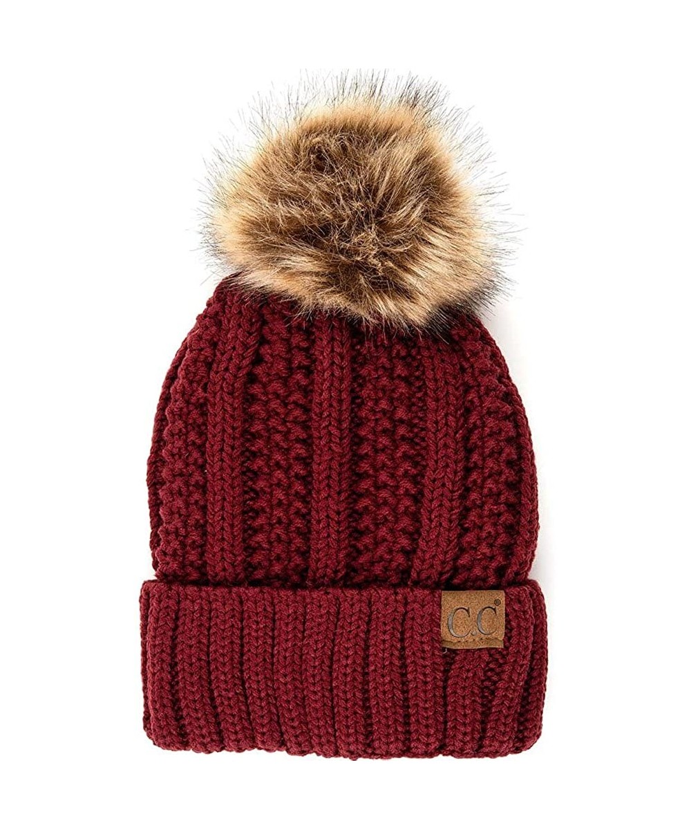 Skullies & Beanies Exclusive Knitted Hat with Fuzzy Lining with Pom Pom - Maroon - CV18EXDC52D $23.20