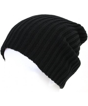 Skullies & Beanies 2 Pack Solid Color Blank Long Cuff Daily Stretch Knit Winter Beanies - Black - CG119CFACPX $14.41