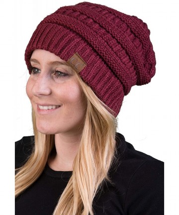 Skullies & Beanies Solid Ribbed Beanie Slouchy Soft Stretch Cable Knit Warm Skull Cap - Maroon - C3187UC0IX2 $23.64