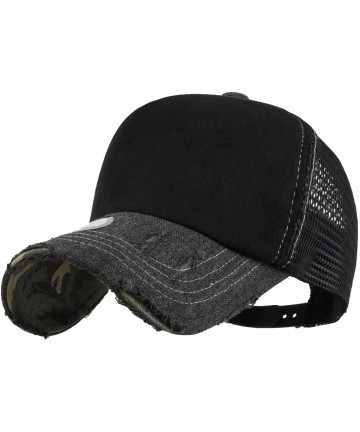 Baseball Caps Solid Color Vintage Distressed Mesh Blank Trucker Hat Baseball Cap - Black&camo - CZ18YOW87N2 $39.31