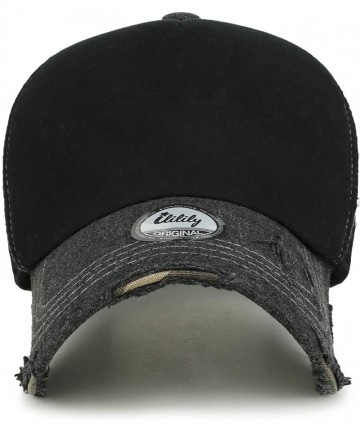 Baseball Caps Solid Color Vintage Distressed Mesh Blank Trucker Hat Baseball Cap - Black&camo - CZ18YOW87N2 $30.92