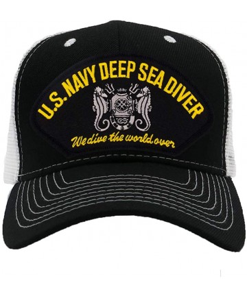 Baseball Caps US Navy - Deep Sea Diver Hat/Ballcap Adjustable One Size Fits Most - Mesh-back Black & White - CZ18SOOISM3 $43.85