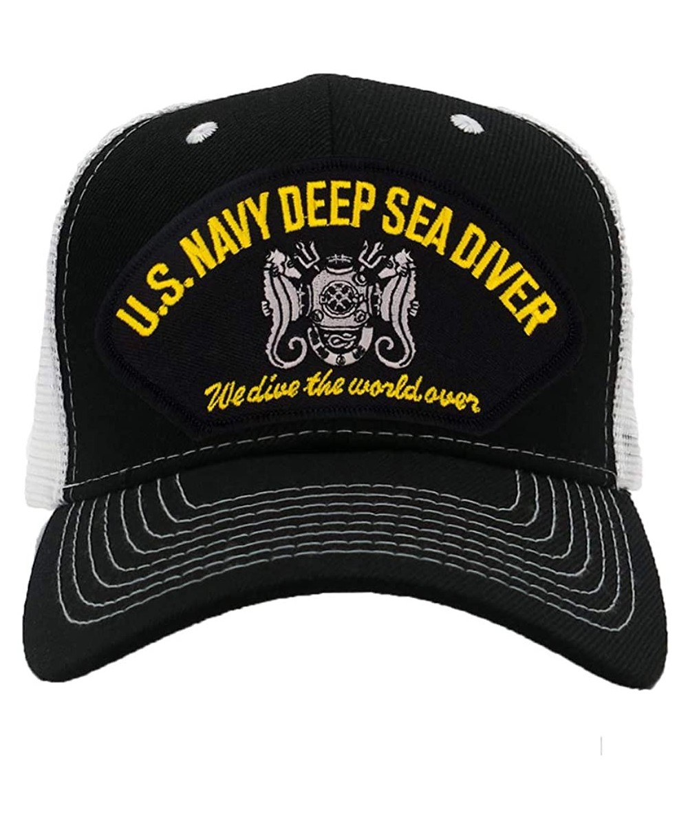Baseball Caps US Navy - Deep Sea Diver Hat/Ballcap Adjustable One Size Fits Most - Mesh-back Black & White - CZ18SOOISM3 $35.08