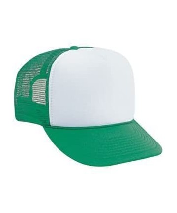 Baseball Caps Polyester Foam Front 5 Panel High Crown Mesh Back Trucker Hat - Kly/Wht/Kly - CP12FN6OBI9 $15.19