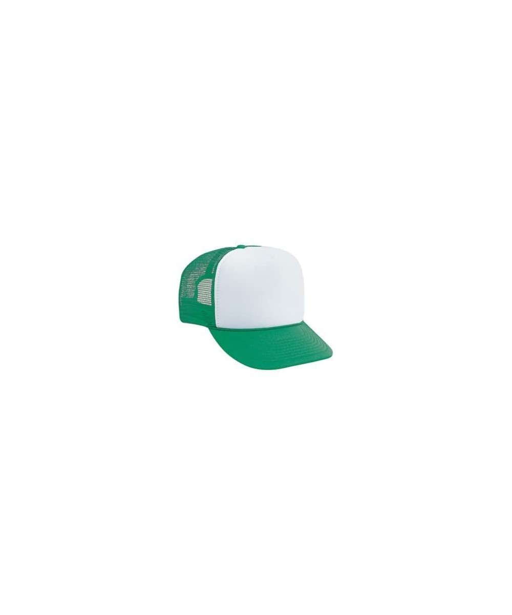 Baseball Caps Polyester Foam Front 5 Panel High Crown Mesh Back Trucker Hat - Kly/Wht/Kly - CP12FN6OBI9 $15.19