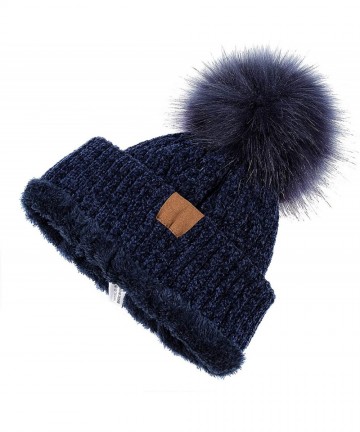 Skullies & Beanies Women Winter Pom Pom Beanie Hats Warm Fleece Lined-Chunky Trendy Cute Chenille Knit Twist Cap - 5-black+na...