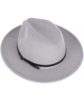 Fedoras Women Fedora Hat Wide Brim Felt hat with Belt Buckle Panama Hat Vintage Jazz Hat - A-grey - CA18IG57AZS $25.86