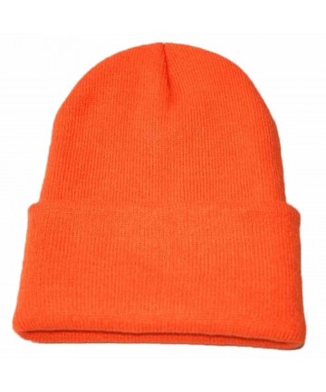 Skullies & Beanies Men's 1-Pack Knit Hat-Unisex Slouchy Knitting Beanie Hip Hop Cap Warm Winter Ski Hat-sunsee - Orange - CZ1...