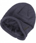 Skullies & Beanies Winter Slouchy Baggy Solid Knit Beanie Hat Fur Lined Skull Ski Cap - Navy - CR12NB2F28Z $14.24