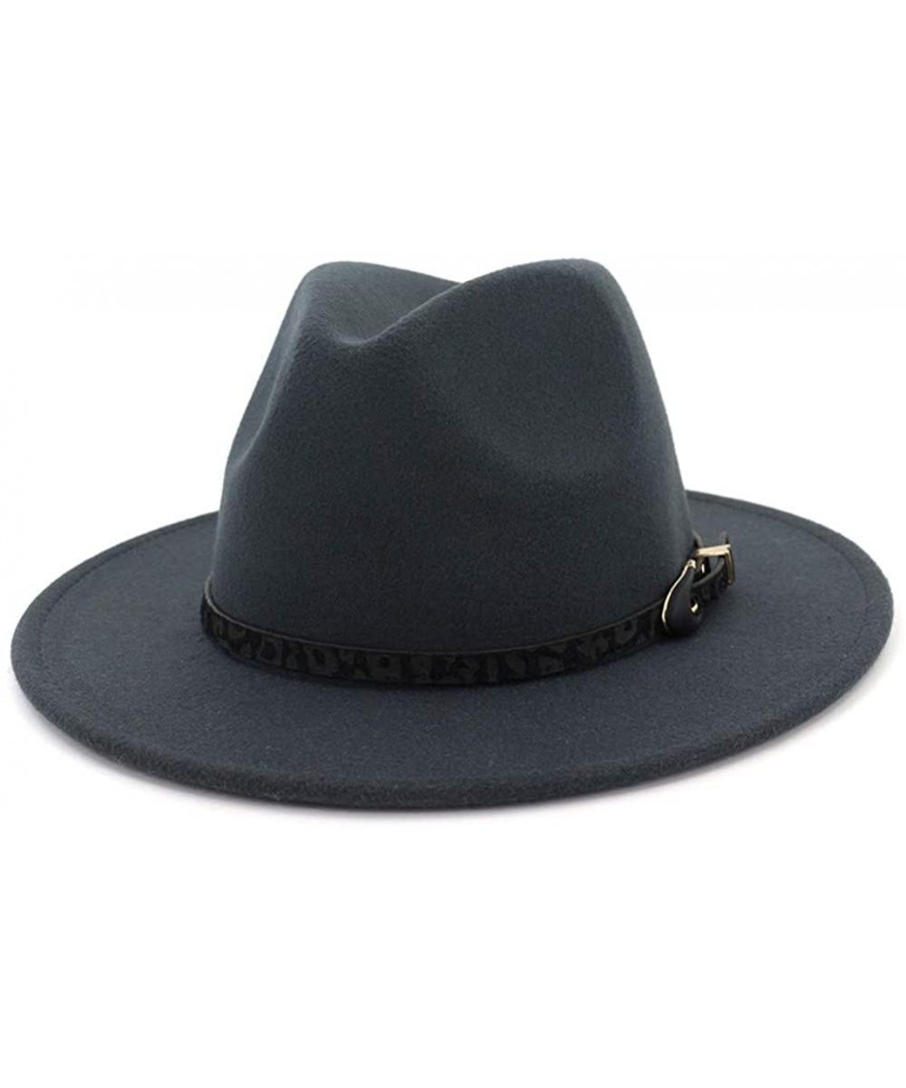 Fedoras Womens Wide Brim Felt Fedora Hat Ladies Panama Hat with Belt Buckle - D-grey - CE18IWWA2RK $18.74