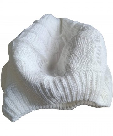 Berets Women's Satin Lined Knitted Beret Ladies Winter Autumn Warm and Soft Beanie Hat Solid Color - White - CY18X5LDA43 $18.71