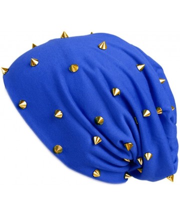 Skullies & Beanies Unisex Beanie Hat Skullcap Tuque Spike Stud Rivet Plain Color FFH394BEI - Blue - CY187HT5Y4G $17.31