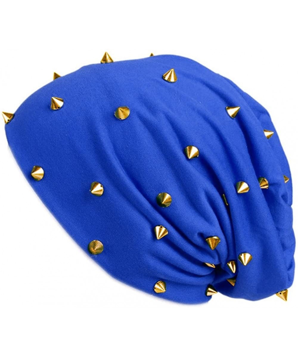 Skullies & Beanies Unisex Beanie Hat Skullcap Tuque Spike Stud Rivet Plain Color FFH394BEI - Blue - CY187HT5Y4G $13.62