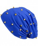 Skullies & Beanies Unisex Beanie Hat Skullcap Tuque Spike Stud Rivet Plain Color FFH394BEI - Blue - CY187HT5Y4G $13.62