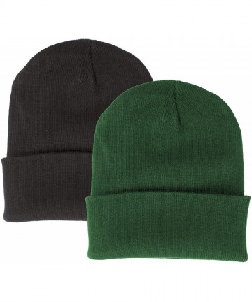Skullies & Beanies 2 Pack Made in USA Thick Beanie Cuff Premium Headwear Winter Hat - Black & Green - CU189K5T4NY $17.15
