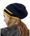 Skullies & Beanies Trendy Baggy Slouchy & Comfort Knitted Daily Beanie Hat w/Stripe - Navy/Mustard - CX12HPYEETX $13.55