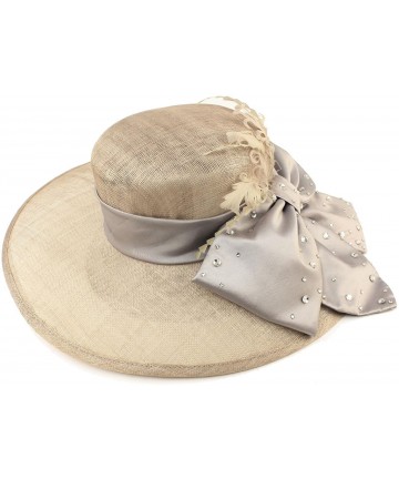 Sun Hats Fancy Kentucky Derby Floppy Crystals Feathers Big Ribbon Bow Church Hat - Gray - CU11CGXHCFH $57.24