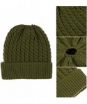 Skullies & Beanies Womens Ponytail Messy Bun Beanie Winter Warm Stretchy Cable Knit Cuffed Beanie Hat Cap - Olive Green - CK1...