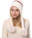 Skullies & Beanies Women Skull Beanie Hat Peruvian Cap Winter Fleeced Ski Ear Flaps Pompoms Cable Knitting - A4-9012-white - ...