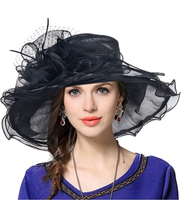 Sun Hats Women Church Derby Hats Tea Party Bridal Dress Wedding Hat - 42black - C817YKLAHHS $33.40