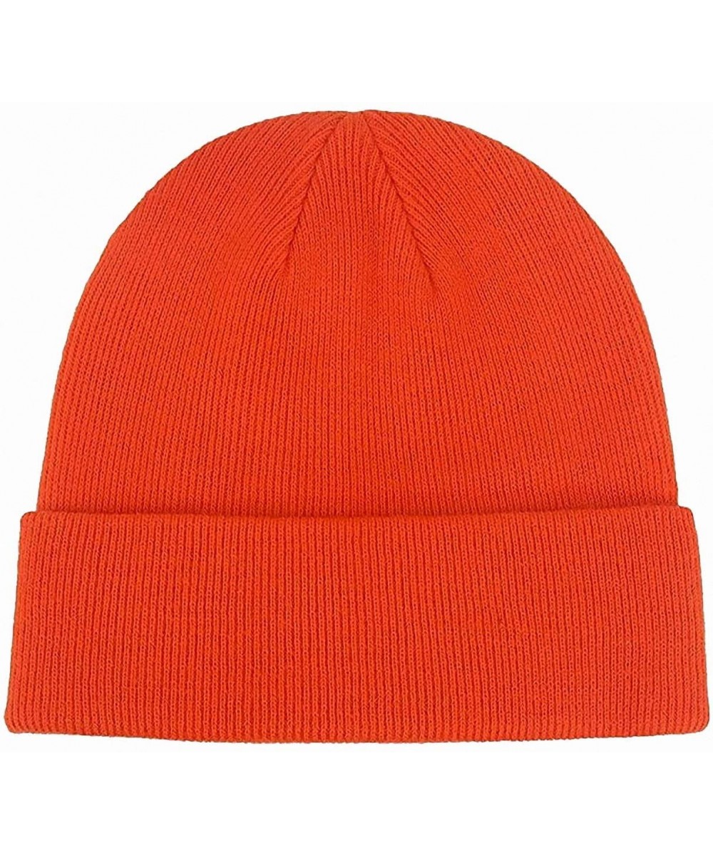 Skullies & Beanies Knit Beanie Hat Cuffed Plain Skull Cap for Men Women - Orange - C41922QOQUN $15.03