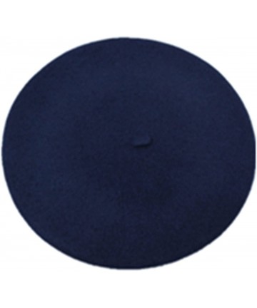 Berets 100% Wool French Style Casual Classic Solid Color Wool Beret Hat Cap - Navy - CK12NR2RUZ5 $12.88