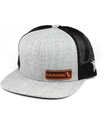 Baseball Caps California Native' Leather Patch Hat Flat Trucker - OSFA/Heather Grey/Black - CS18LQO45R0 $33.80