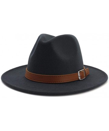 Fedoras Classic Men & Women Wide Brim Fedora Panama Hat with Belt Buckle - Dark Grey - CO18RA2EXEL $20.83