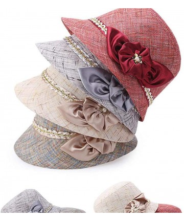 Sun Hats Women Linen/Cotton Summer Sunhat Fedora Beach Sun Hat Summer - Red - CF18SHR0NXY $30.15