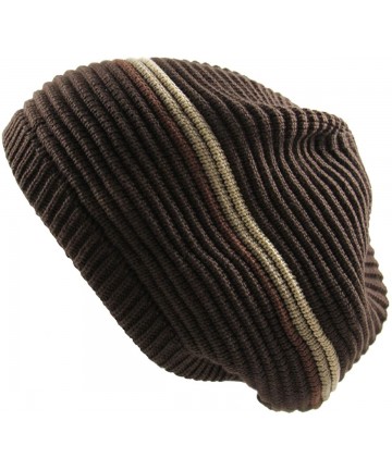 Skullies & Beanies Rasta 100% Cotton Knitted Slouchy Beanie XL - Brown/Khaki - CU12IGGW7VB $29.91