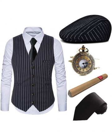 Newsboy Caps 1920s Mens Costume Accessories Set - Gatsby Ivy Newsboy Hat Caps-1920s Gangster Vest-Plastic Cigar-Tie - Set01 -...